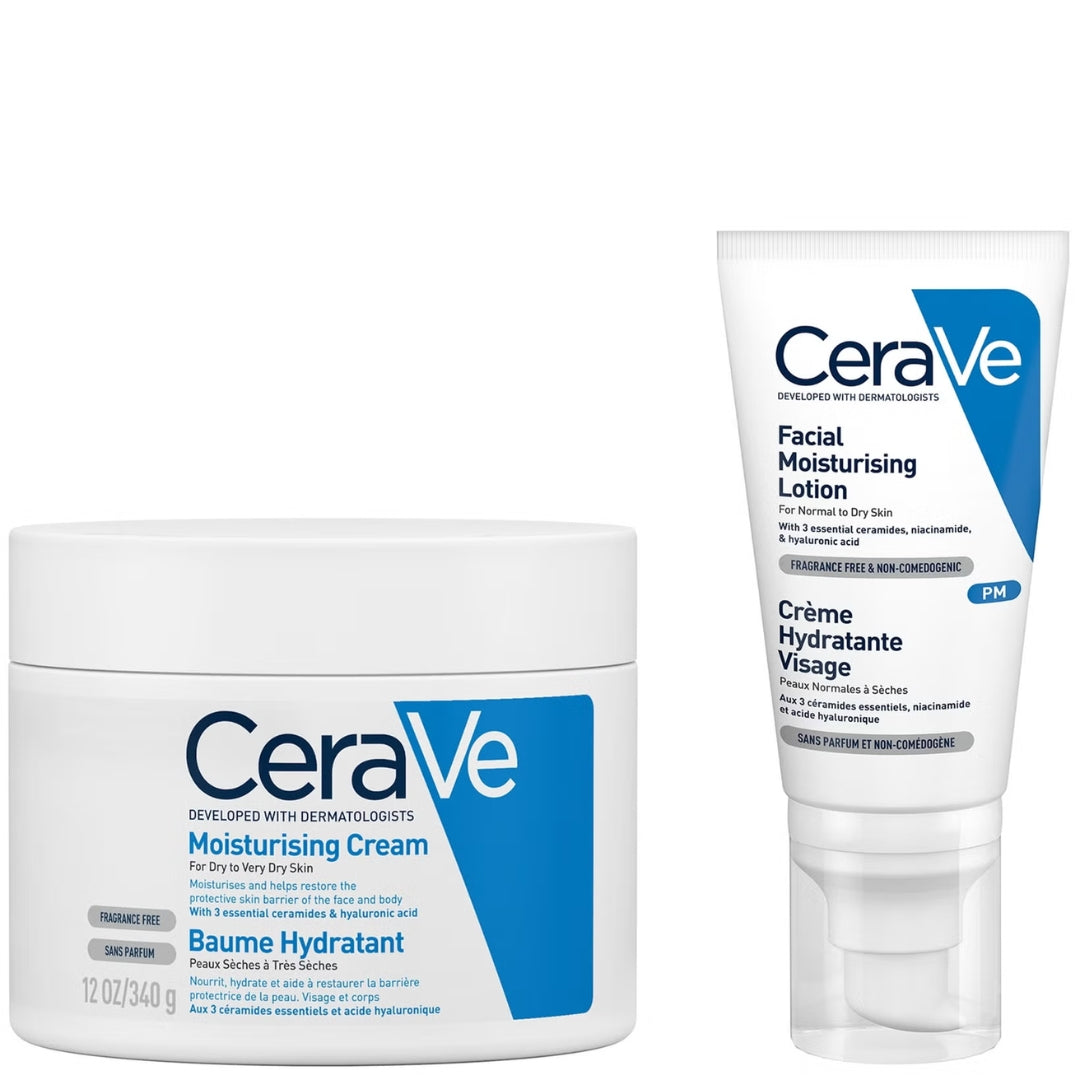 CeraVe Evening Moisturising Routine for Dry Skin, Body and Face Moisturiser with Hyaluronic Acid - Moisturizer for hydration