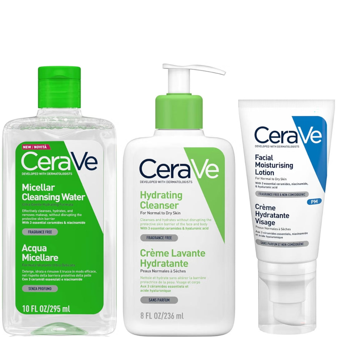 CeraVe Hydrating 3 Step Double Cleanse and Moisturise Bundle - Moisturizer for acne