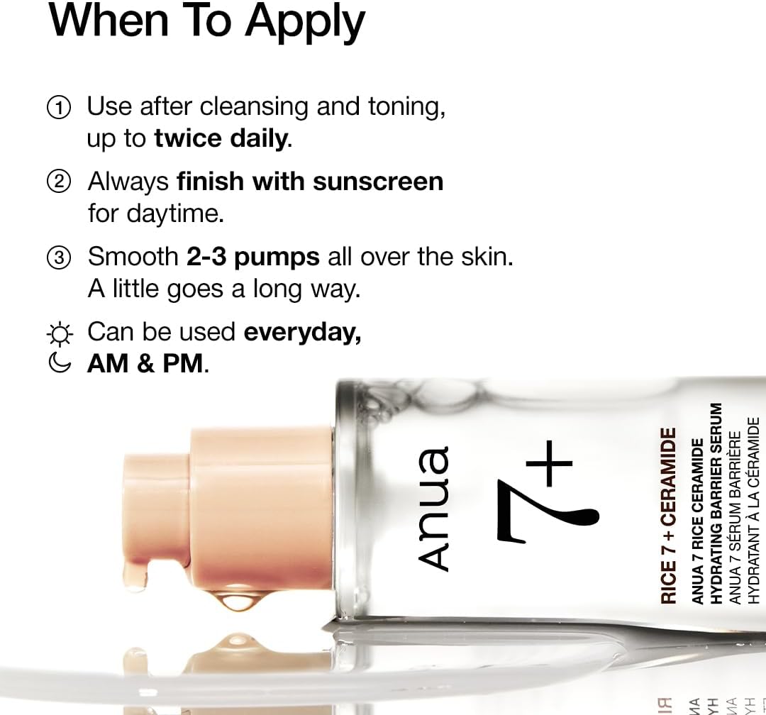 Anua 7+ Rice Ceramide Hydrating Barrier Serum Glass Skin, Korean Skin Care