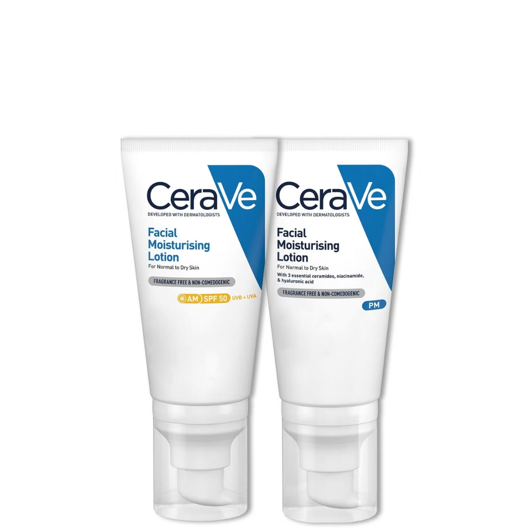 CeraVe Day & Night Facial Moisturising Duo for Dry Skin with SPF 50 and Niacinamide - Sunscreen for hydration