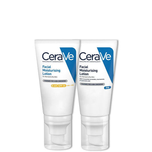 CeraVe Day & Night Facial Moisturising Duo for Dry Skin with SPF 50 and Niacinamide - Sunscreen for hydration