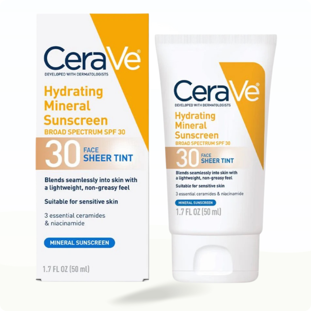 CeraVe Hydrating Mineral Sunscreen Spf 30 Face Sheer Tint 1.7 Oz (50ml) - Sunscreen for acne