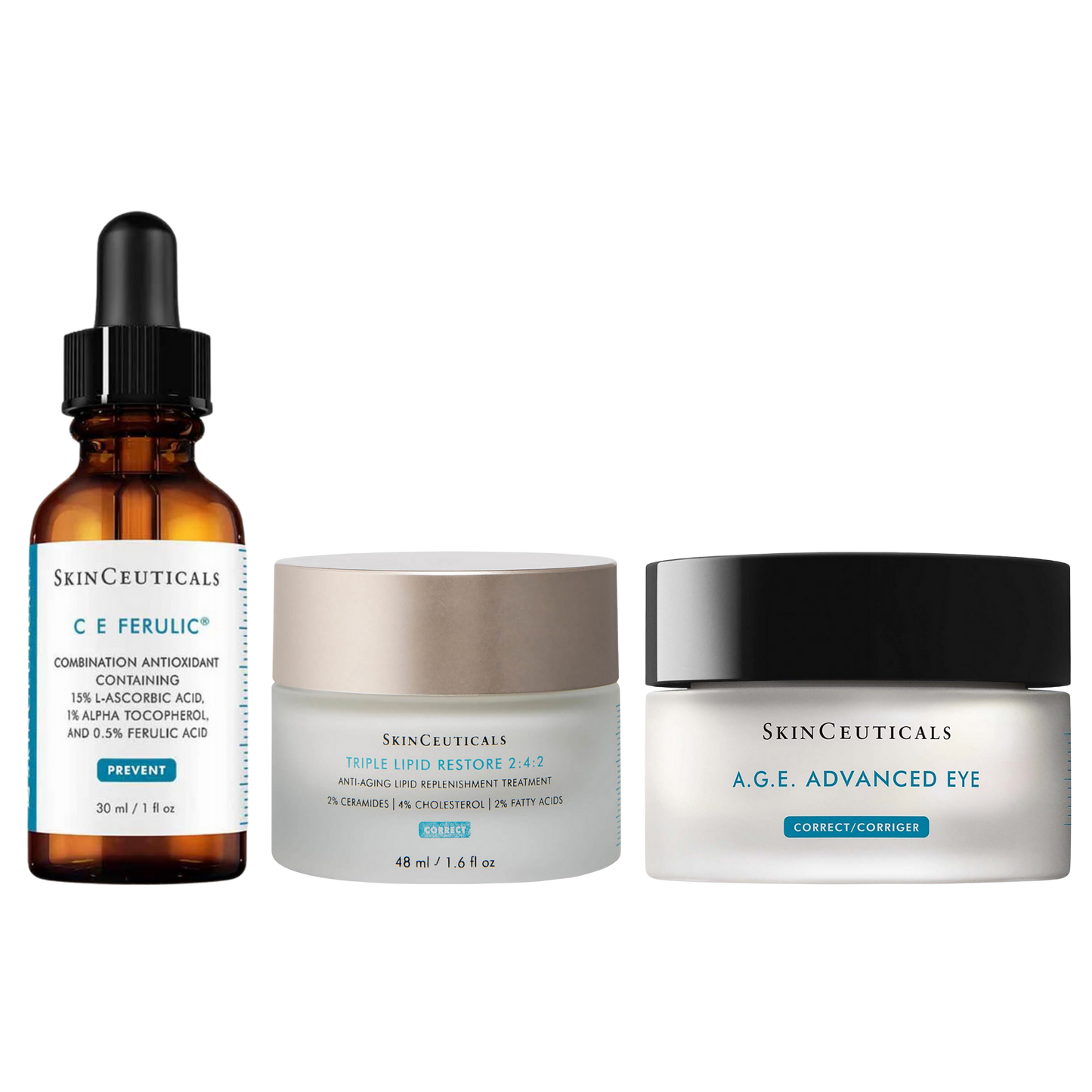 SkinCeuticals CE Ferulic, Triple Lipid Restore & A.G.E. Advanced Eye Trio - Eye Cream for dark spots