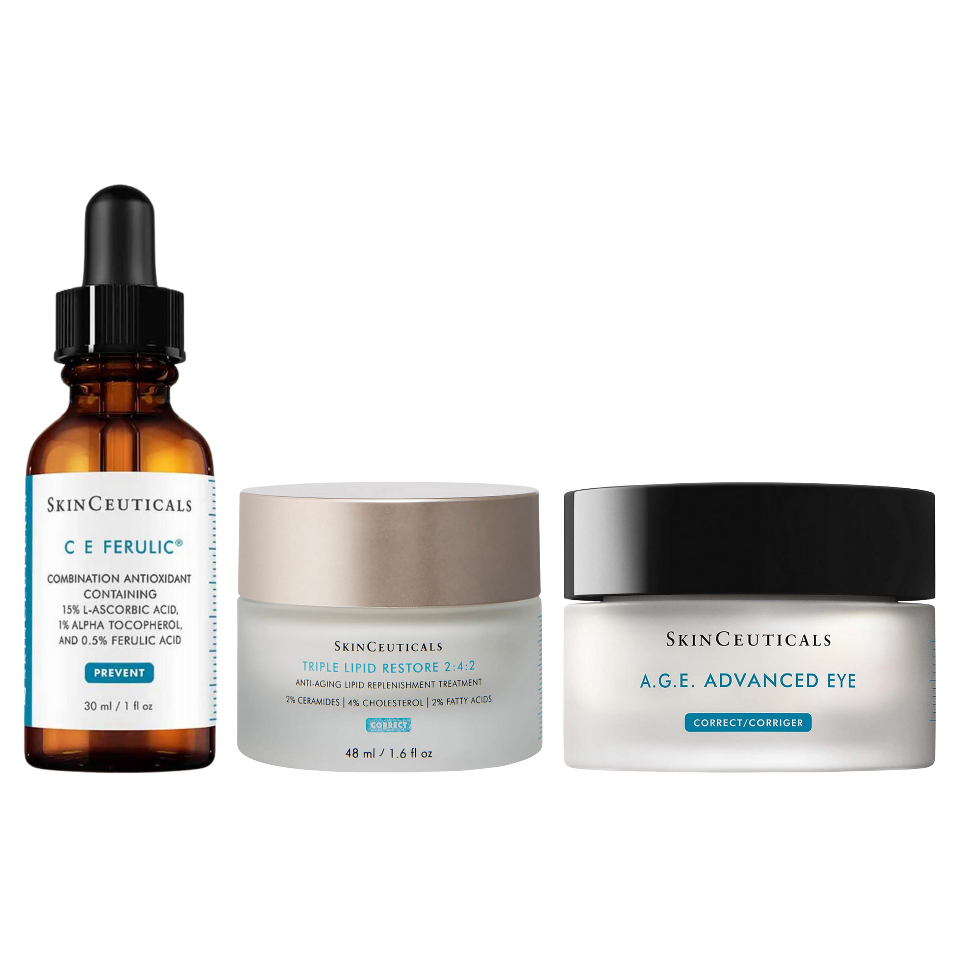 SkinCeuticals CE Ferulic, Triple Lipid Restore & A.G.E. Advanced Eye Trio - Eye Cream for dark spots